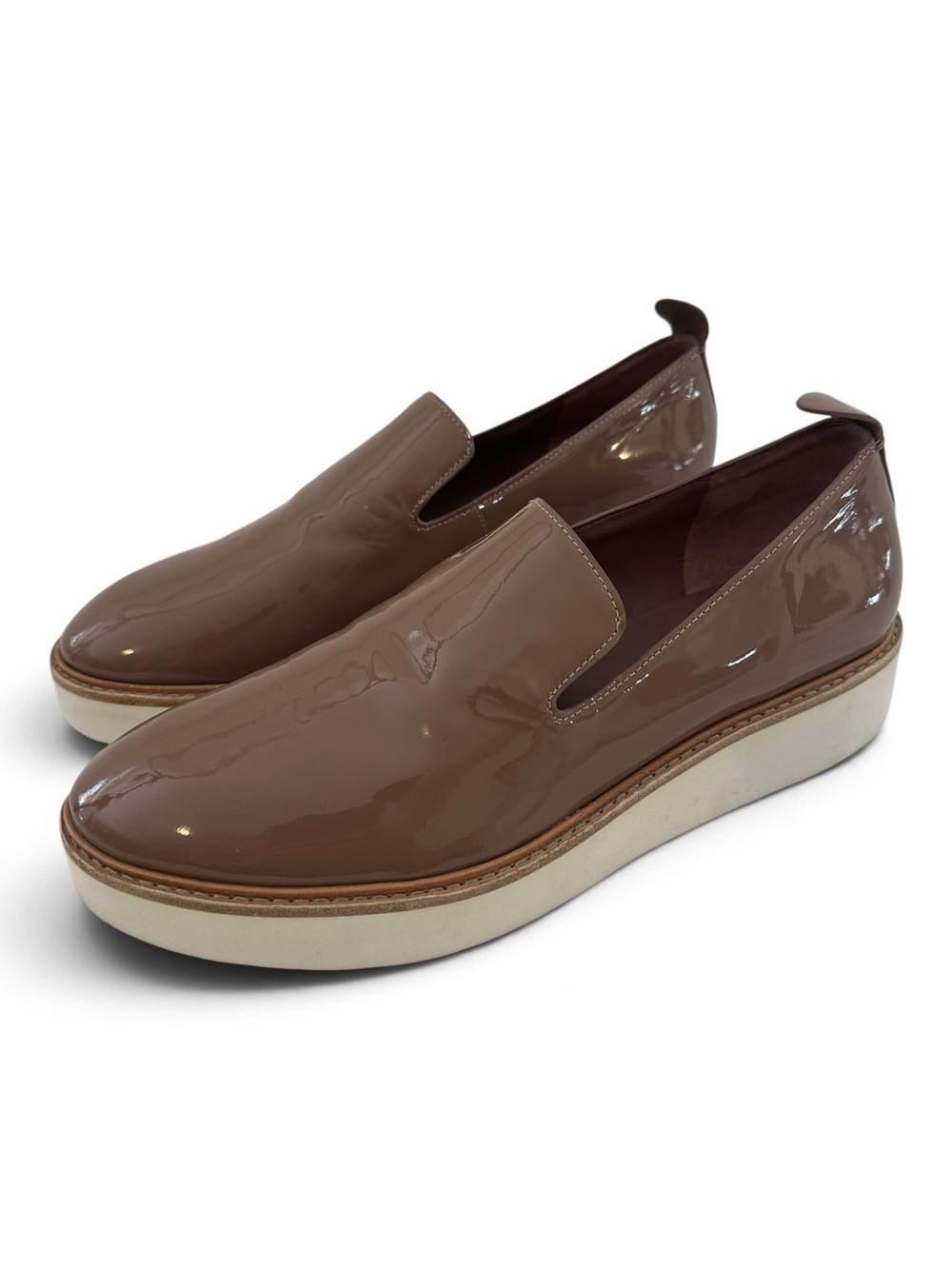 Vince Patent Leather Platform Loafers Taupe Size 7.5